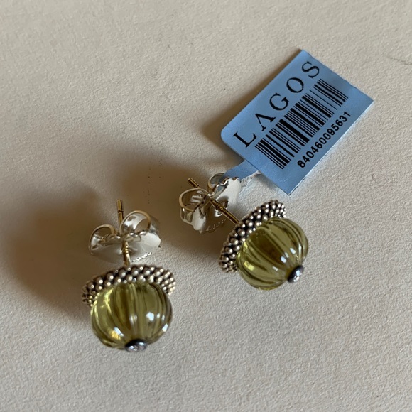 LAGOS Jewelry - LAGOS S/S caviar forever olive quartz 10 mm watermelon bead stud earrings